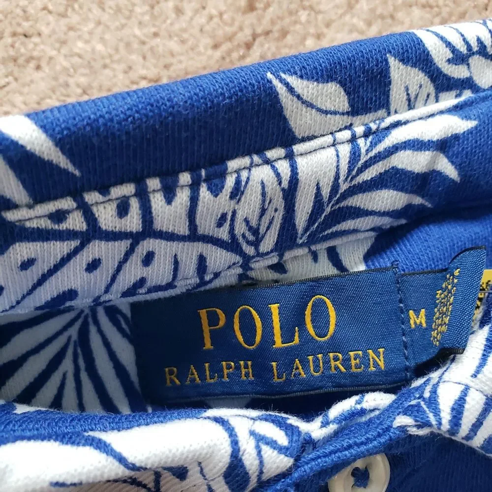 NWT Polo Ralph Lauren Tropical Spa Terry Medium Mens Blue Polo Shirt Monstera